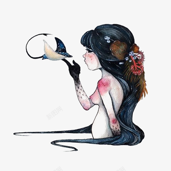 女孩和鸟png免抠素材_新图网 https://ixintu.com 动物 卡通 唯美 少女 手绘 插画 鸟