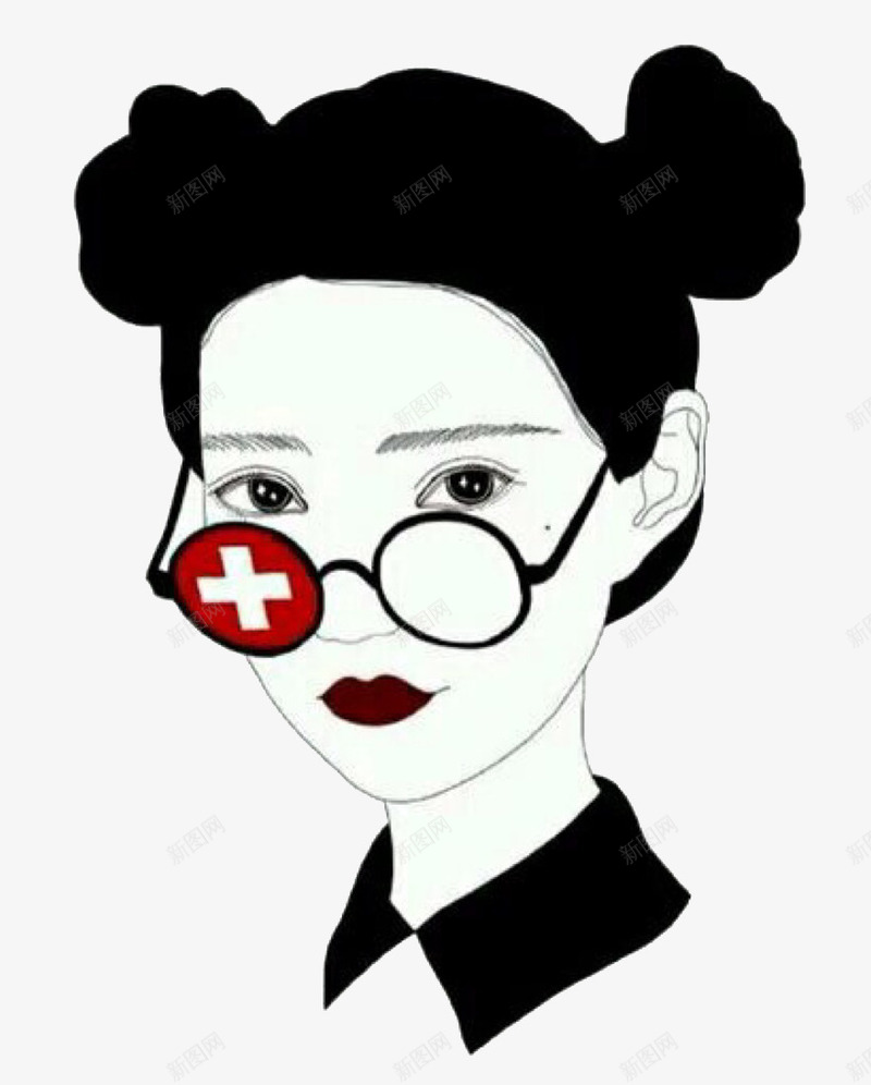 戴眼镜的少女png免抠素材_新图网 https://ixintu.com 十字架 手绘 红色 黑白