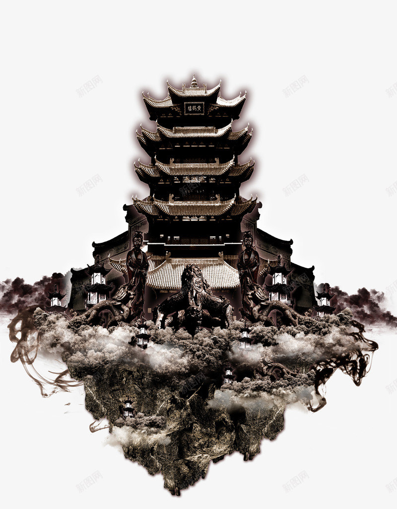 科幻古城楼图psd免抠素材_新图网 https://ixintu.com 古城 古城楼 古风 城楼 建筑 旅游 楼台