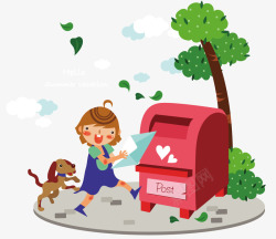 蓝色的邮箱正在寄信的女生高清图片