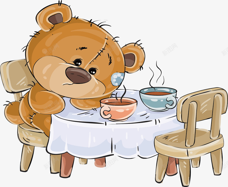餐桌前的孤独小熊png免抠素材_新图网 https://ixintu.com 咖啡杯 孤独小熊 小棕熊 矢量素材 餐桌