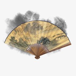 青花瓷毛笔中国风古董扇高清图片