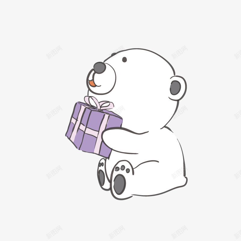白色小熊抱着礼盒png免抠素材_新图网 https://ixintu.com 卡通 可爱的 白色小熊 礼物 精美礼盒 紫色礼盒