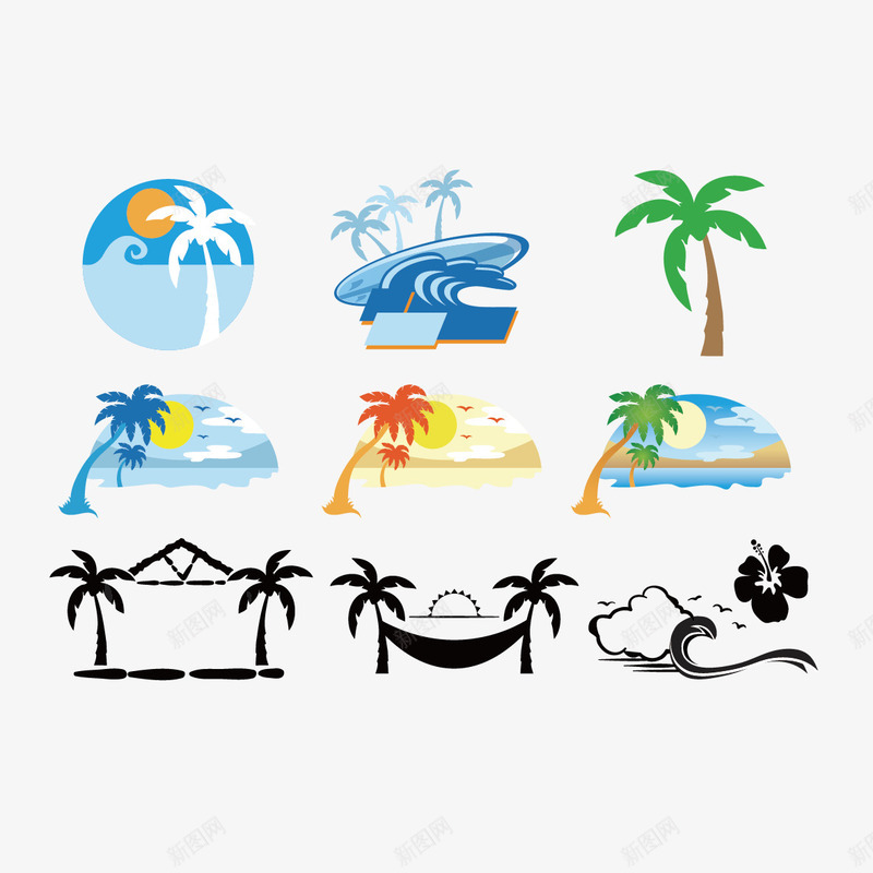 椰子树和海浪png免抠素材_新图网 https://ixintu.com 卡通椰子树 椰子树 海浪 矢量海浪