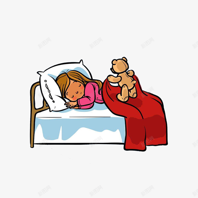 给沉睡女孩盖被子的小熊png免抠素材_新图网 https://ixintu.com 沉睡 红色被子 给沉睡女孩盖被子的小熊 贴心的小熊