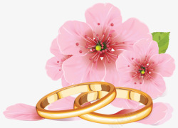 粉色花朵和金色戒指素材