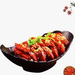 龙虾装饰黑色盘子里的麻辣小龙虾高清图片