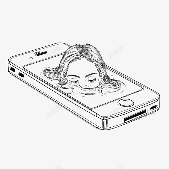 融化在手机里的少女png免抠素材_新图网 https://ixintu.com iPhone 创意插画 手机 手绘女孩