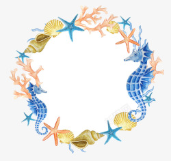 海马贝壳边框手绘贝壳花环高清图片