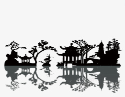 江南小桥流水园林素描高清图片