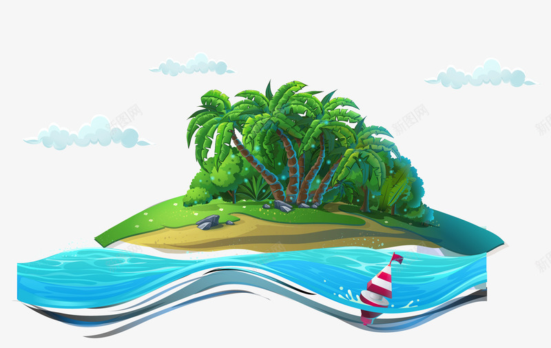 海滩风景矢量图eps免抠素材_新图网 https://ixintu.com 椰树 海水 海滩 风景 矢量图