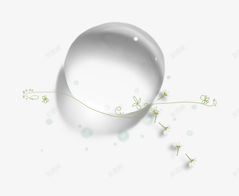透明水珠和绿色小花png免抠素材_新图网 https://ixintu.com 植物 水珠 绿色 透明