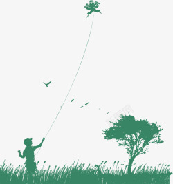 小树小草小孩放风筝高清图片