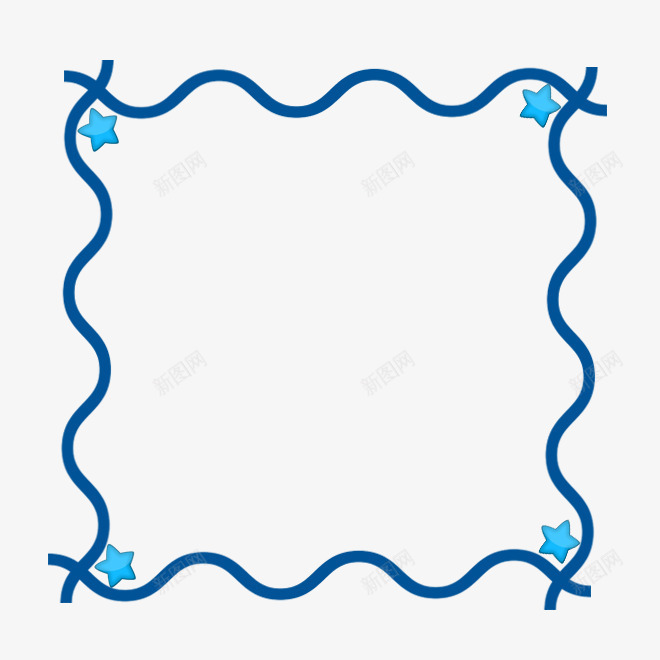 蓝色卡通波浪边框png免抠素材_新图网 https://ixintu.com 五角星 卡通边框 波浪形边框 波浪边框 海洋边框 蓝色花边 蓝色边框