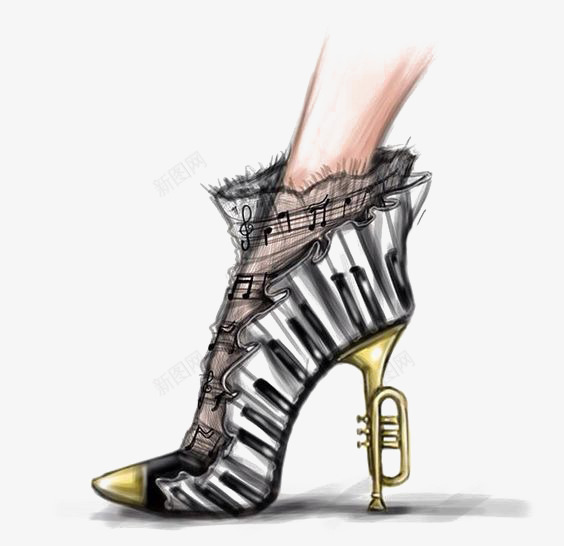 创意钢琴高跟鞋png免抠素材_新图网 https://ixintu.com 卡通 手绘 插画 时尚 涂鸦 钢琴 高跟鞋