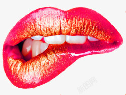 红色金粉口红嘴唇装饰图案素材