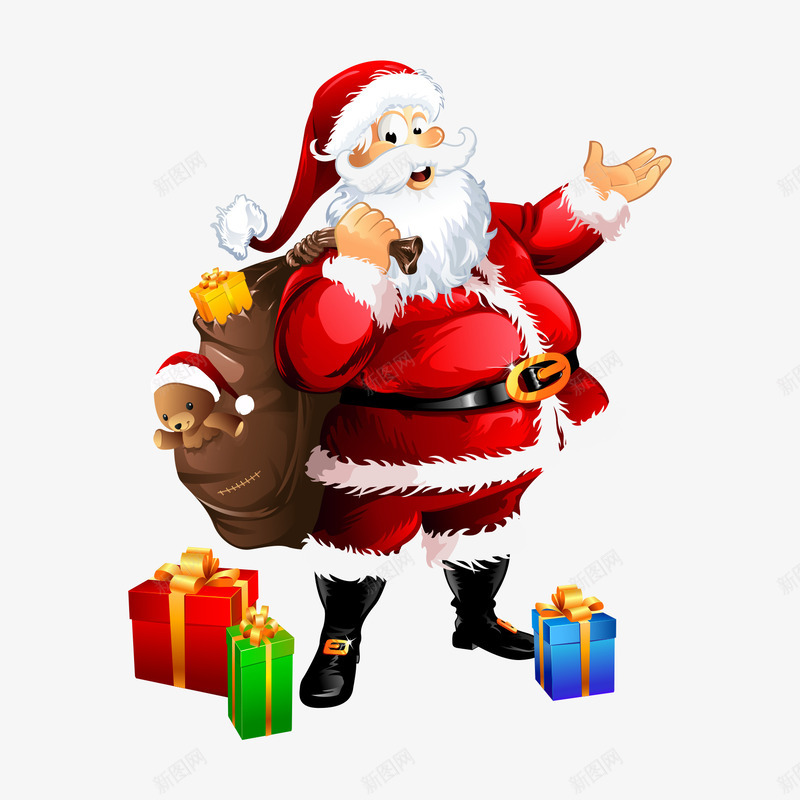 背着礼包的圣诞老人png免抠素材_新图网 https://ixintu.com 圣诞老人 熊玩偶 礼物