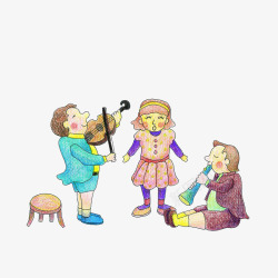 卡通唱歌的女孩演奏乐器的男孩素素材