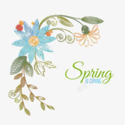 春季蓝色立体花朵插画矢量图素材