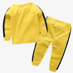 黄色长袖儿童长袖保暖睡衣套装高清图片