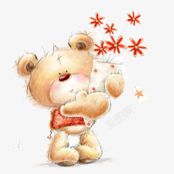 小熊抱着一束花素材