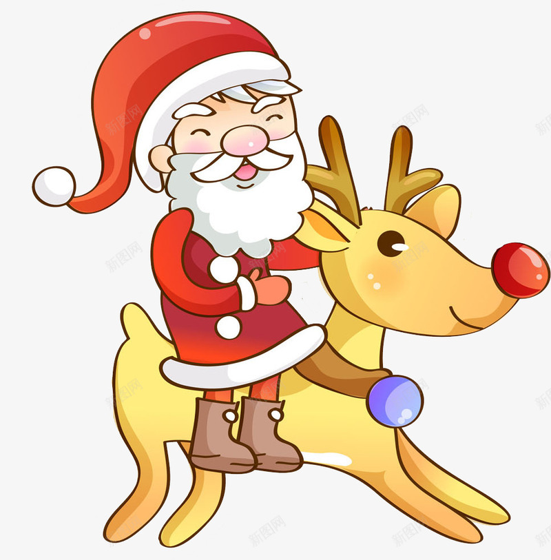 卡通骑着小鹿的圣诞老人png免抠素材_新图网 https://ixintu.com 卡通 圣诞老人 圣诞节 小鹿 白胡子 骑着的 高兴地