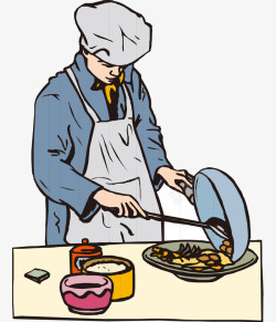 卡通手绘厨师服装做菜厨师男人素材