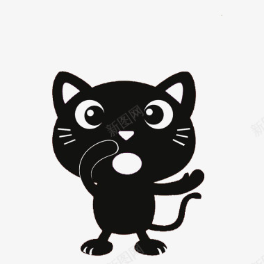 卡通黑色张大嘴巴可爱的猫图标图标