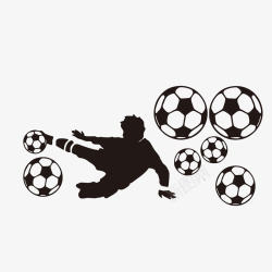 跃起的身体侧踢足球的运动员剪影图标高清图片