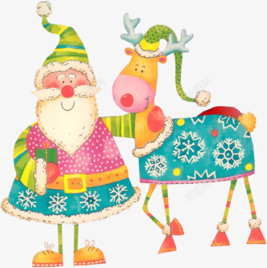 彩色可爱卡通圣诞老人和麋鹿png免抠素材_新图网 https://ixintu.com 卡通 可爱 圣诞老人 彩色 麋鹿