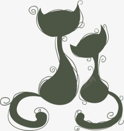 手绘灰色卡通猫咪素材