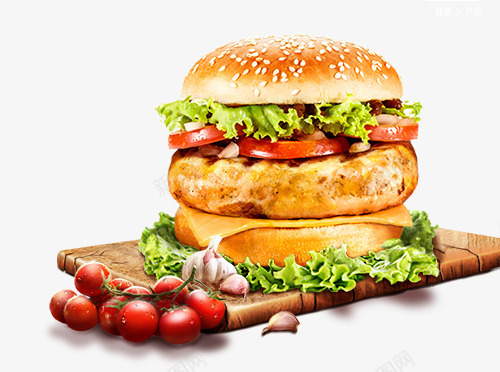 巨无霸汉堡png免抠素材_新图网 https://ixintu.com 巨无霸汉堡 生菜 砧板上的汉堡 西红柿 面包