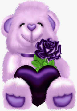拿紫色鲜花的卡通小熊素材