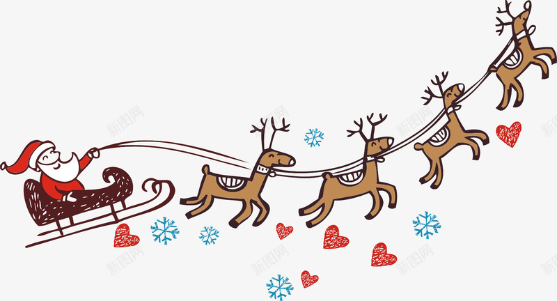 圣诞png免抠素材_新图网 https://ixintu.com 圣诞老人 爱心 雪橇 雪花 鹿