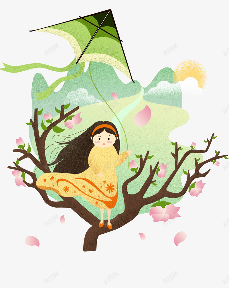 卡通春季树上站立的女孩psd免抠素材_新图网 https://ixintu.com 卡通 放风筝的女孩 春季 树上 站立的女孩 粉色的花朵