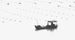 木筏形单影只的行舟人高清图片