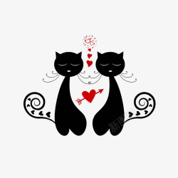 黑色箭卡通两只爱心猫咪高清图片