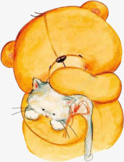 小熊抱着小猫素材