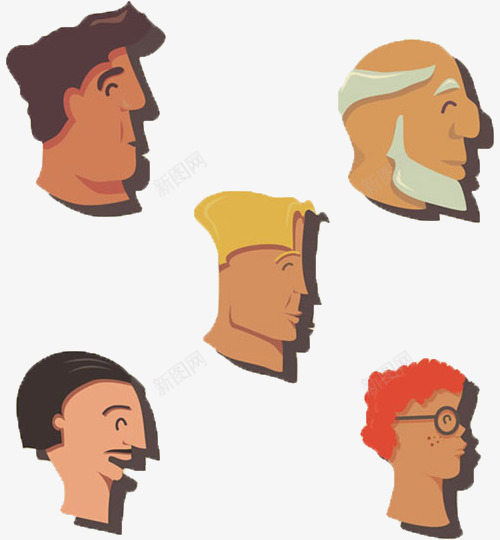五个男人的侧脸png免抠素材_新图网 https://ixintu.com 人物 人物侧脸 侧脸 卡通 男人 肖像 表情