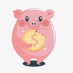 猪的可爱卡通怀抱金币的粉猪矢量图高清图片