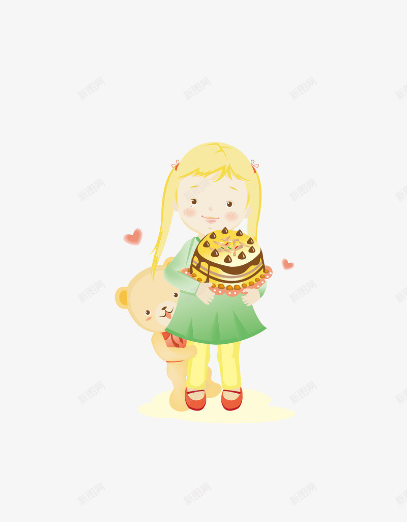 抱着蛋糕的女孩png免抠素材_新图网 https://ixintu.com 卡通手绘 小熊 心形 矢量人物 蛋糕 韩国风