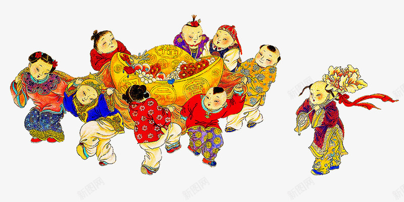 中国娃娃玩耍png免抠素材_新图网 https://ixintu.com 中国娃娃 中国风 年画 童子 金元宝