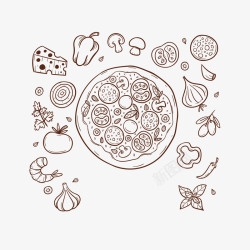 酸辣蘑菇菜手绘插画意大利披萨矢量图高清图片