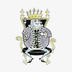 卡通手绘扑克王坐在王座上插画设素材