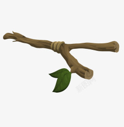 木头弹弓和叶子素材