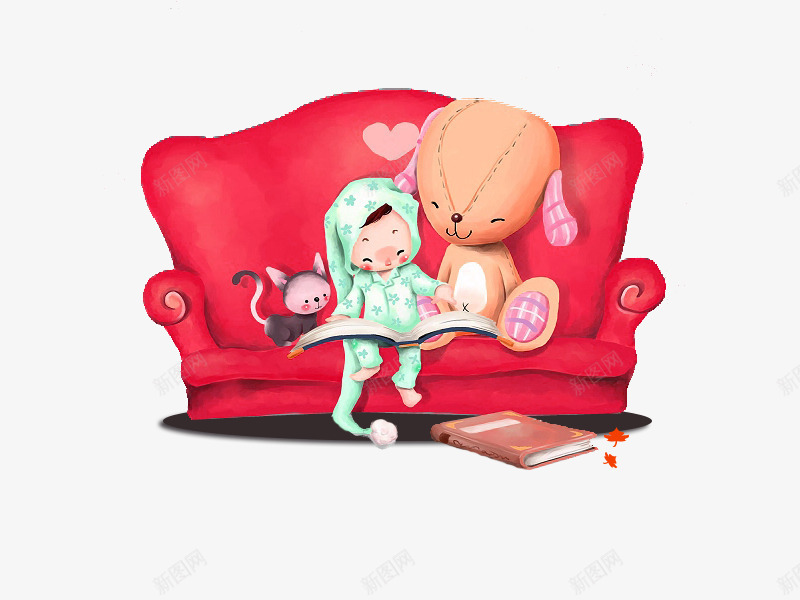 沙发上的小动物png免抠素材_新图网 https://ixintu.com PSD PSD素材 卡通 小动物 小熊 沙发 红色沙发