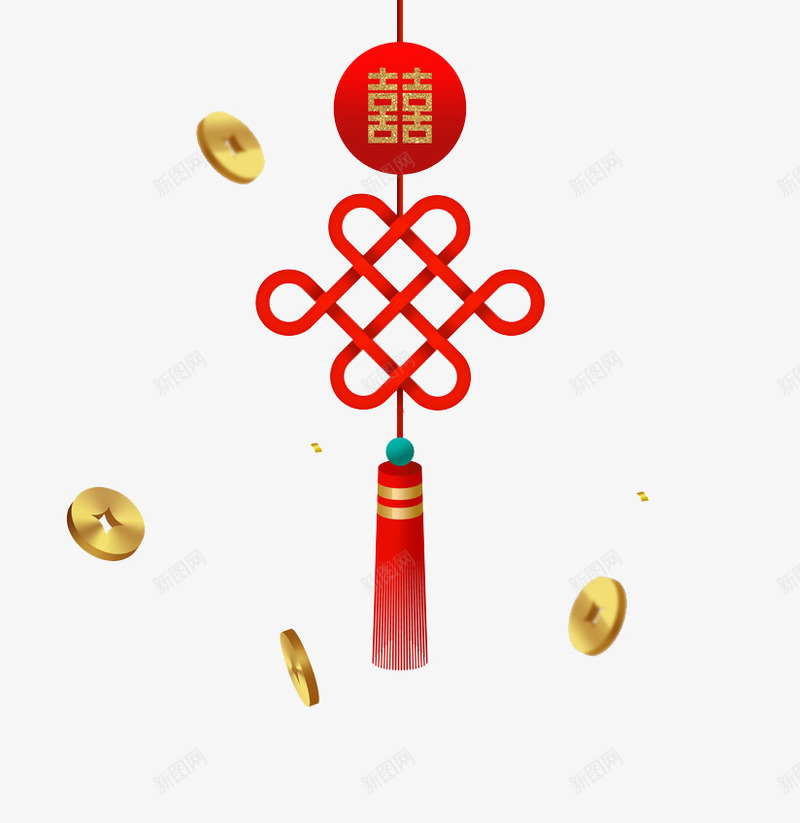 手绘中国结图png免抠素材_新图网 https://ixintu.com 中国结 中国风 卡通 吊坠 福字 红色的 金币