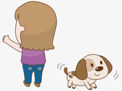 卡通人物狗狗素材手绘背面小女孩和小狗矢量图高清图片