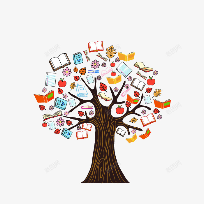创意大树上的书本png免抠素材_新图网 https://ixintu.com 创意大树上的书本 学习用品 开学季元素