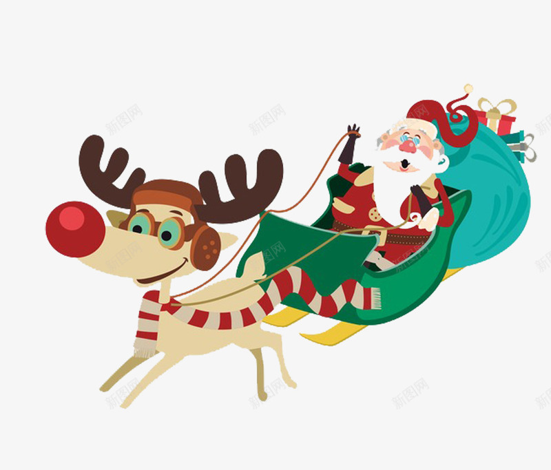 开雪橇的圣诞爷爷png免抠素材_新图网 https://ixintu.com 动物 圣诞 圣诞爷爷 圣诞礼物 圣诞老人 雪橇 麋鹿